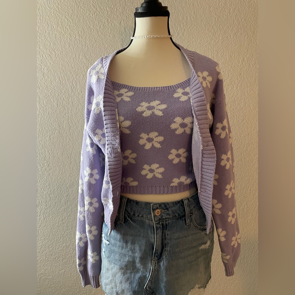 Hollister Lavender Floral Cardigan Set
